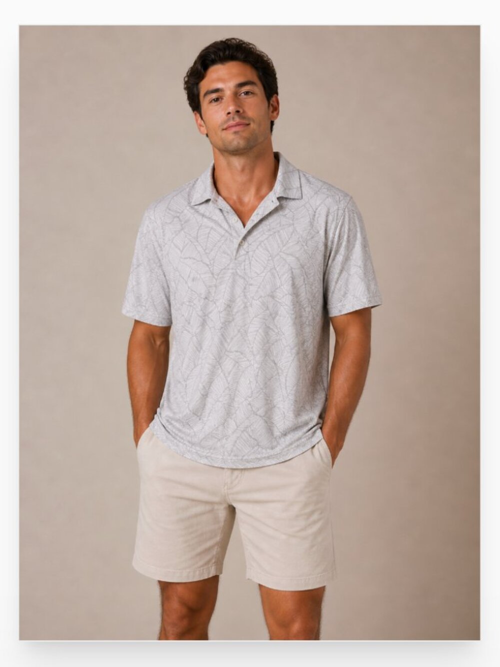 KJUS Polo Shirt Mens XL White Leaf Print UPF 50+ Comfort Fit Golf Performance